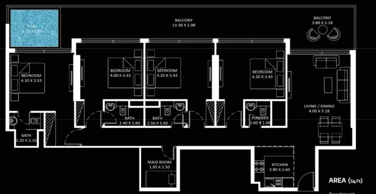 Diamondz by Danube floor plan 4-спальн. · 1433 sqft