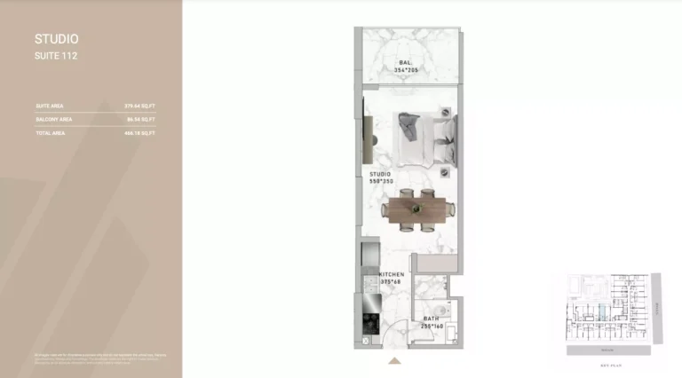 Al Serh Residences 11 floor plan Studio · 466 sqft