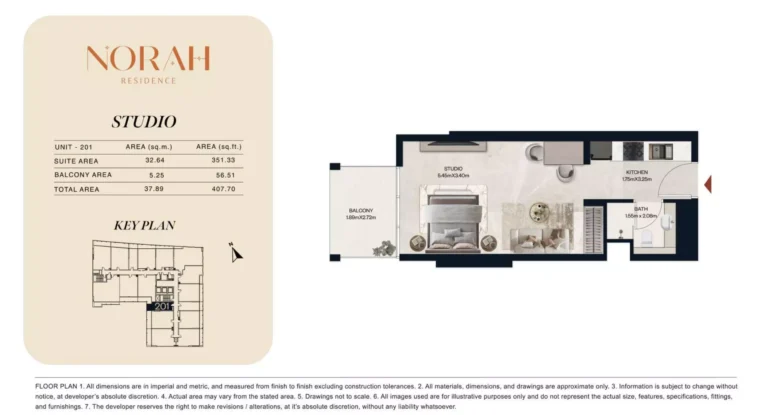 Norah Residence floor plan Studio · 407 sqft