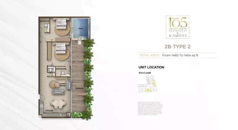 105 Residences by Kamdar floor plan 2-спальн. · 1460 sqft