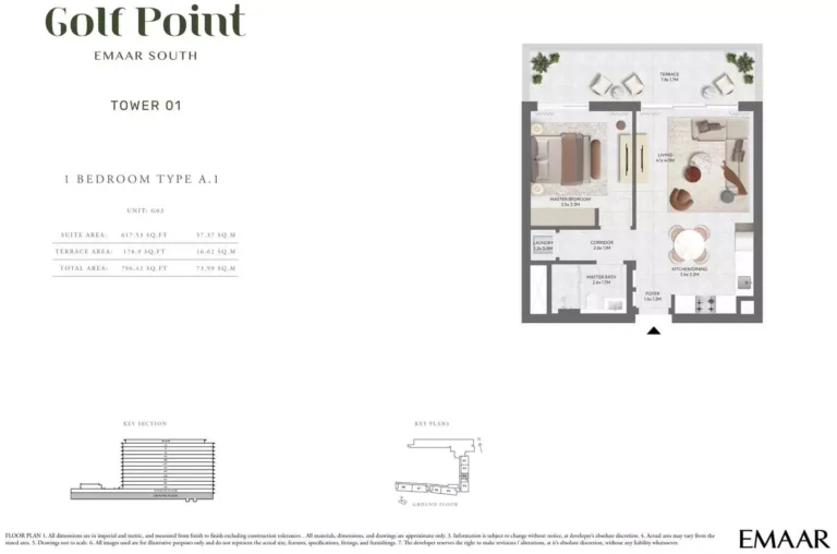 Golf Point floor plan 1 BR · 796 sqft