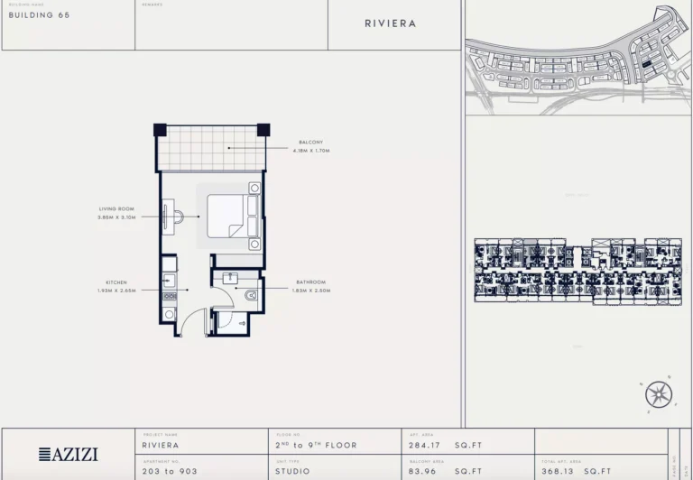 Azizi Riviera 65 floor plan Студия · 368 sqft