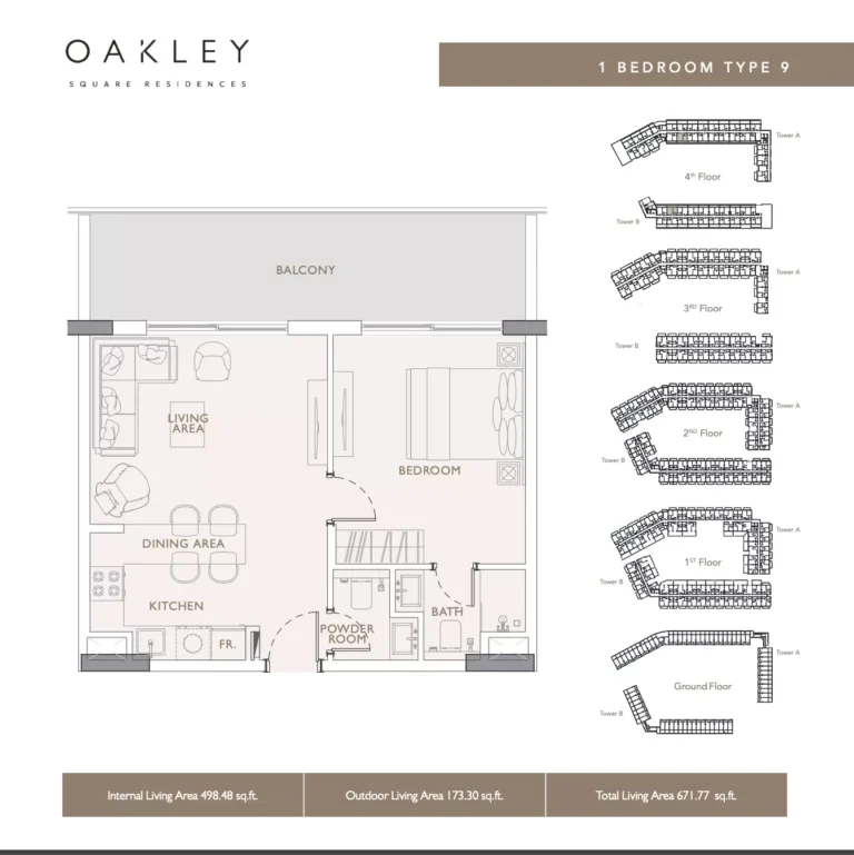 Oakley Square Residences floor plan 1 BR · 671 sqft