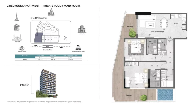 Saray Prime Residence floor plan 2-спальн. · 1393 sqft