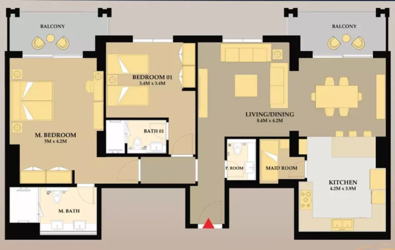 Riva Residence floor plan 2-спальн. · 1389 sqft