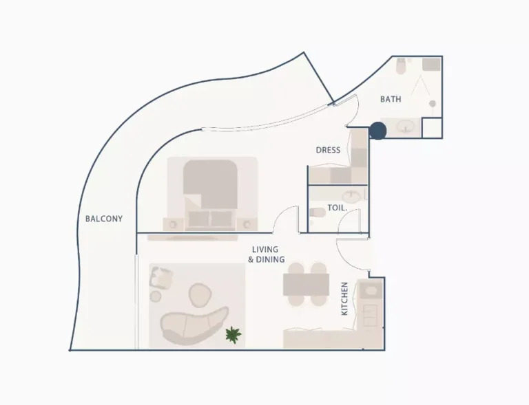 Beach Walk 3 floor plan 1 BR · 905 sqft