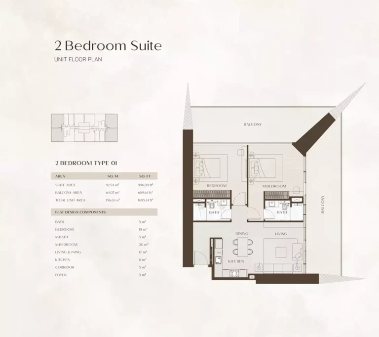 One by Binghatti floor plan 2 BR · 1685 sqft