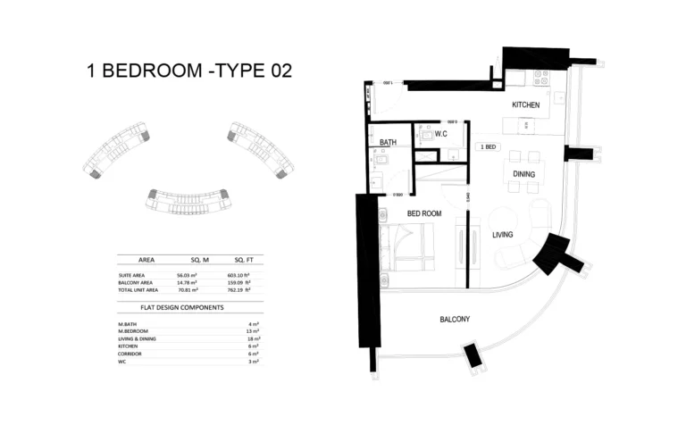 Binghatti Skyrise floor plan 1 BR · 762 sqft