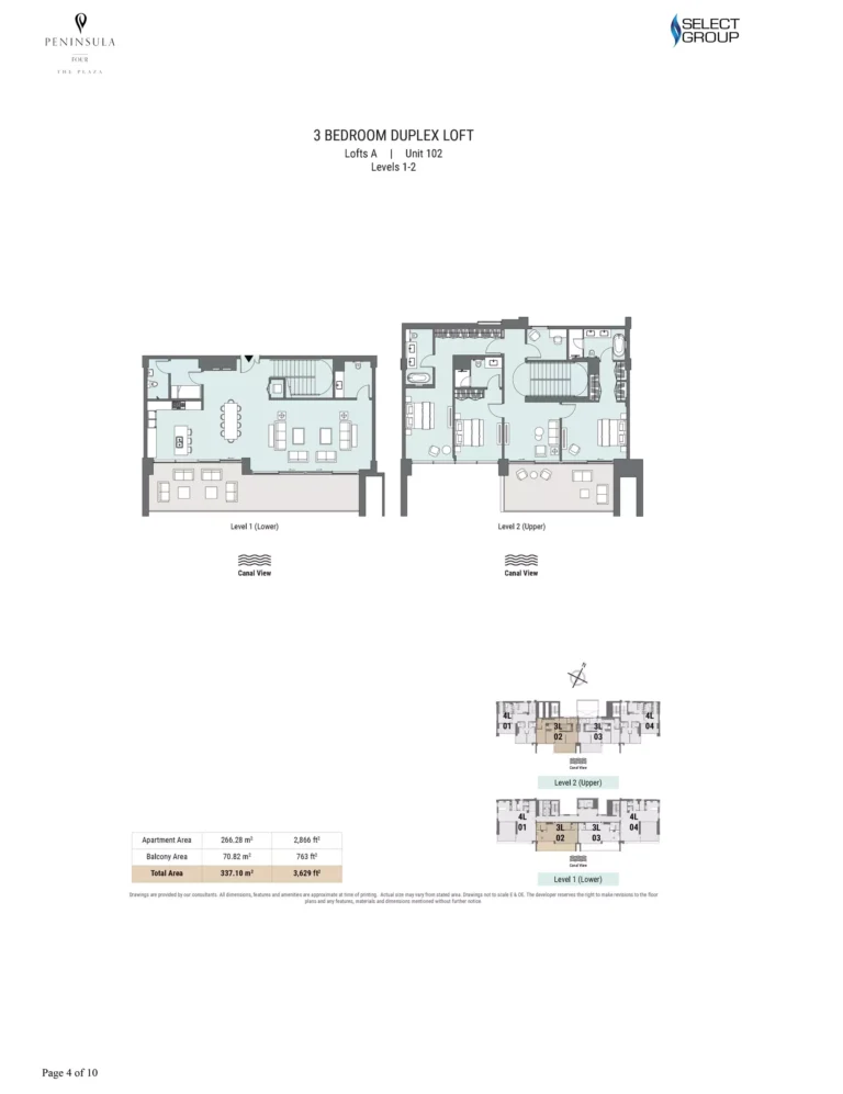 Peninsula Four The Plaza floor plan 3-спальн. · 3629 sqft