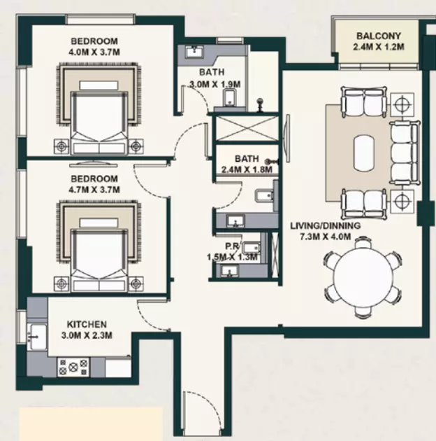 Exotica by Al Marina floor plan 2 BR · 1141 sqft