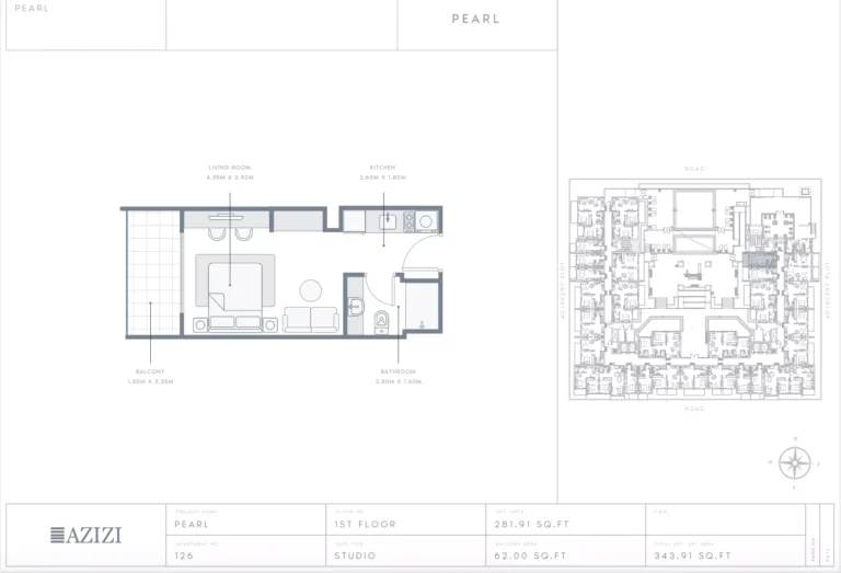 Azizi Pearl floor plan Студия · 343 sqft