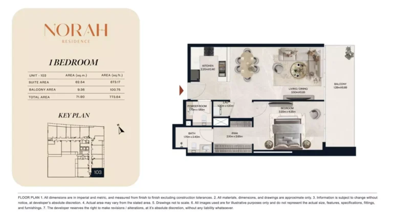 Norah Residence floor plan 1 BR · 773 sqft