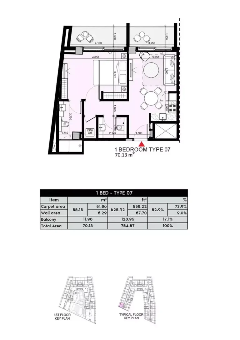 Azizi Arian floor plan 1 BR · 754 sqft