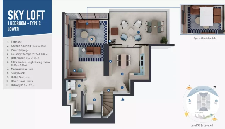 Rove Home Dubai Marina floor plan 1-спальн. · 1361 кв. фут