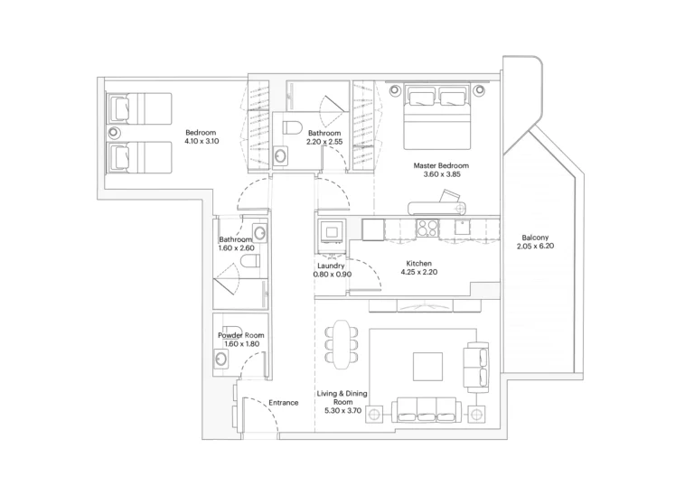 Eleve by Deyaar floor plan 2 BR · 1162 sqft