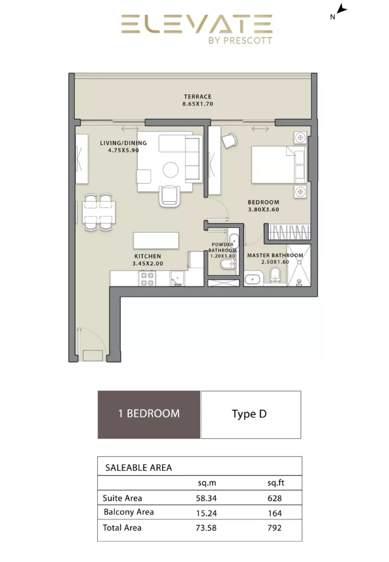 Elevate by Prescott floor plan 1-спальн. · 792 sqft