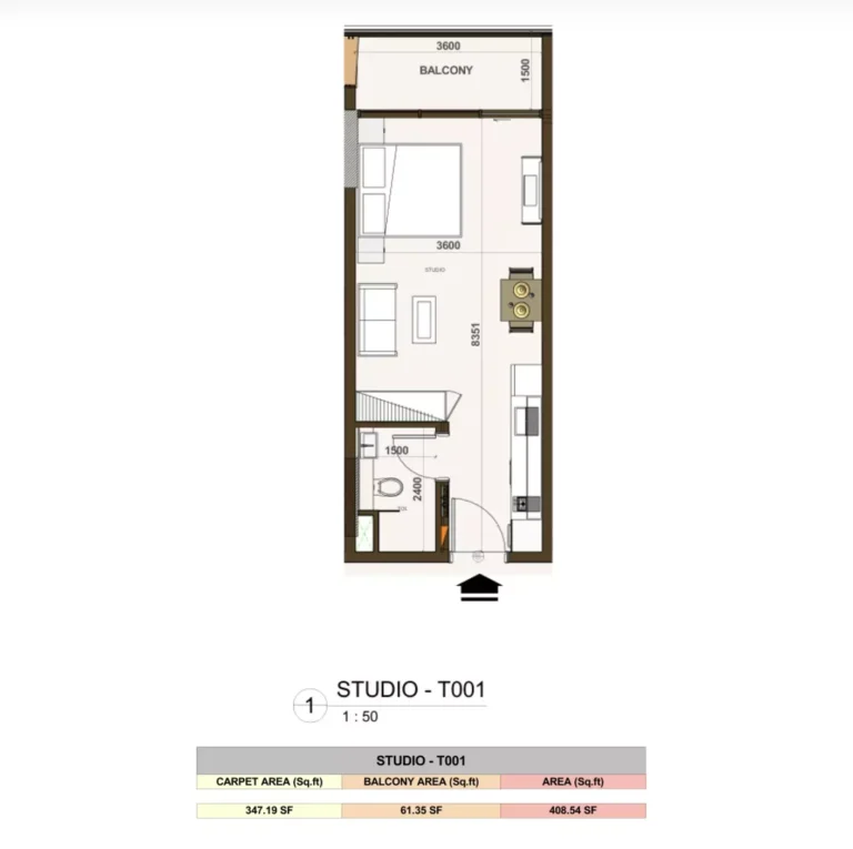 Casa Aura Residence floor plan Студия · 408 sqft