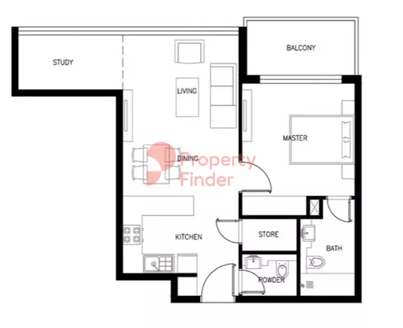 Kyoto By ORO24 floor plan 1 BR · 726 sqft