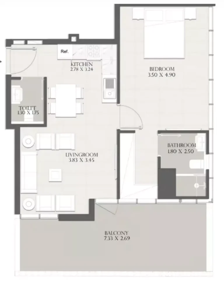 Sapphire 32 floor plan 1 BR · 882 sqft
