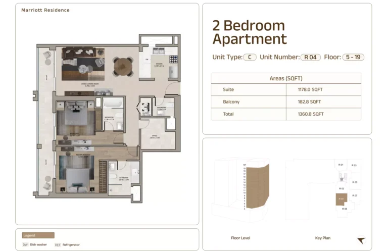 Marriott Residences Sheikh Zayed Road floor plan 2 BR · 1306 sqft