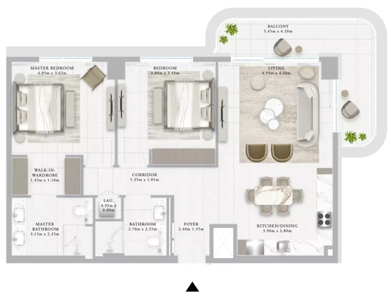 Ocean Star floor plan 2-спальн. · 1277 sqft