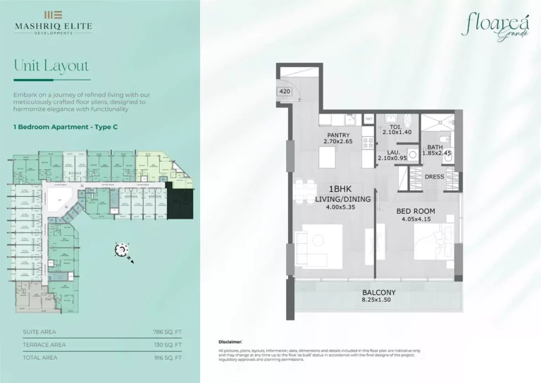 Floarea Grande floor plan 1 BR · 916 sqft
