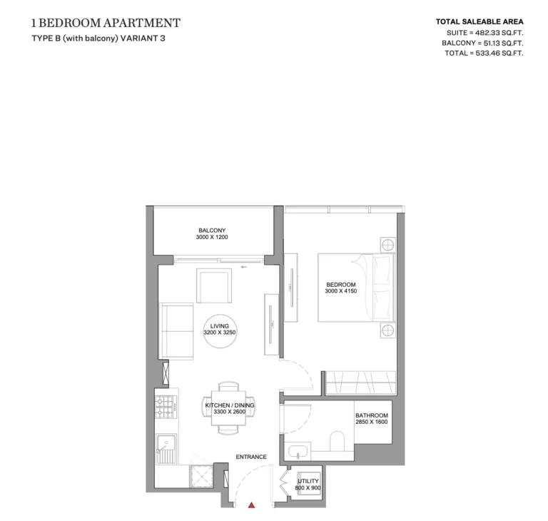 Skyvue Solair floor plan 1 BR · 533 sqft