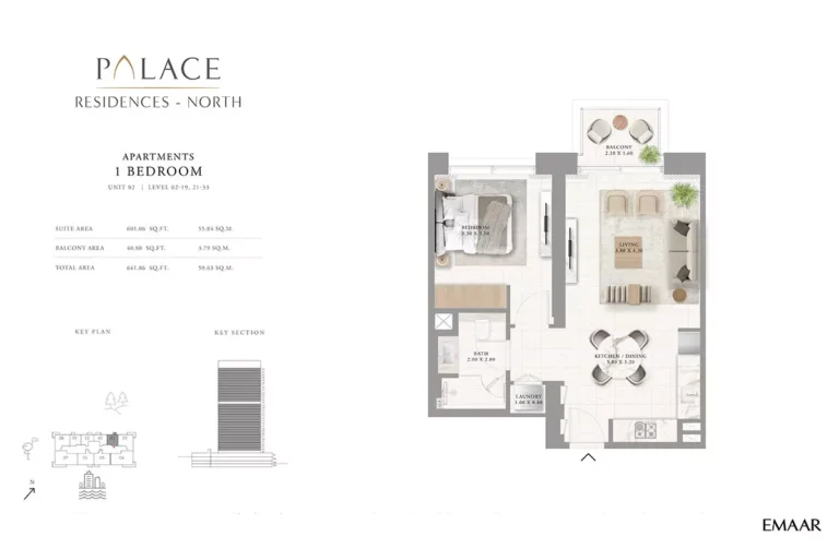 Palace Residences North floor plan 1 BR · 641 sqft