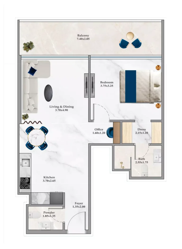 Timez by Danube floor plan 1-спальн. · 712 sqft