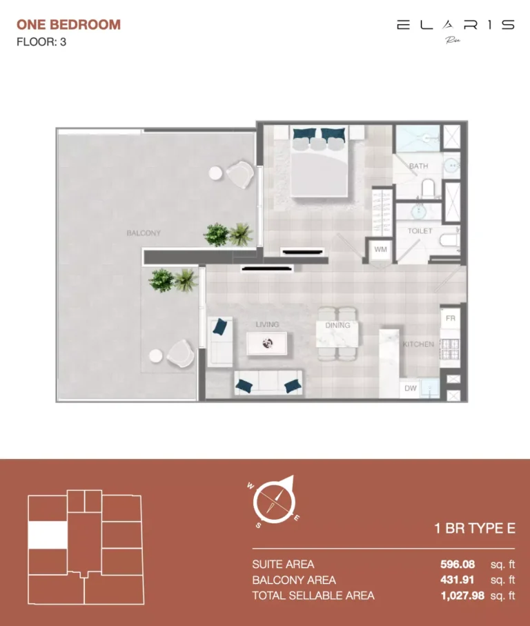 Elaris Rise floor plan 1-спальн. · 1028 sqft