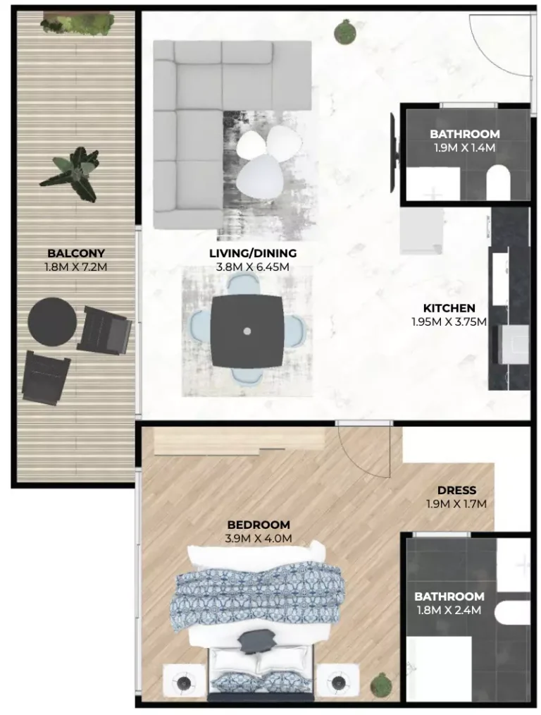 Hatimi Residences by Treppan Living floor plan 1 BR · 846 sqft
