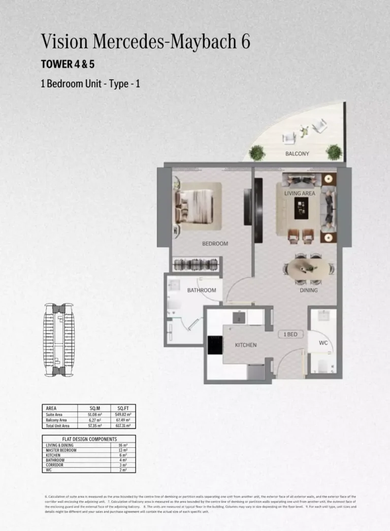Maybach 6 floor plan 1-спальн. · 617 sqft