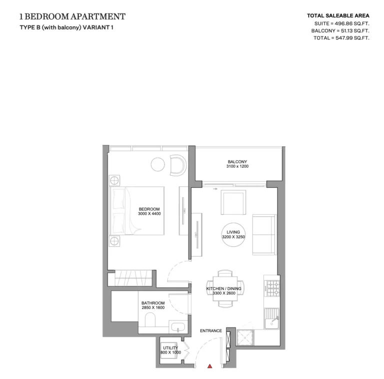 Skyvue Solair floor plan 1 BR · 548 sqft