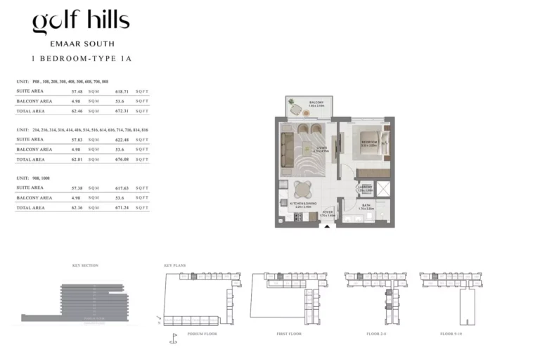 Golf Hills floor plan 1 BR · 671 sqft