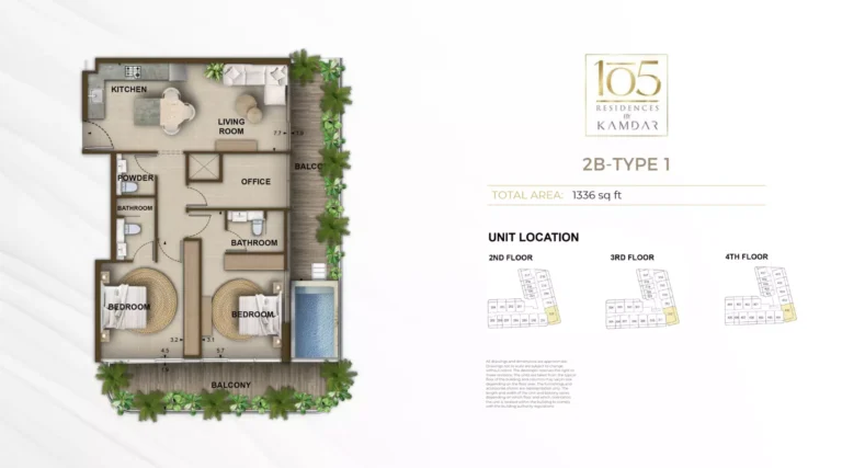 105 Residences by Kamdar floor plan 2-спальн. · 1336 sqft