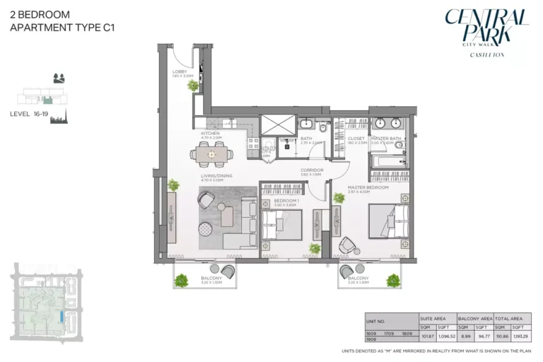 Castleton at Central Park floor plan 2 BR · 1193 sqft