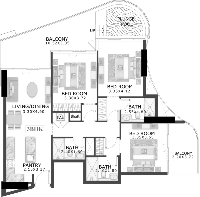 48 Parkside floor plan 3-спальн. · 1508 sqft