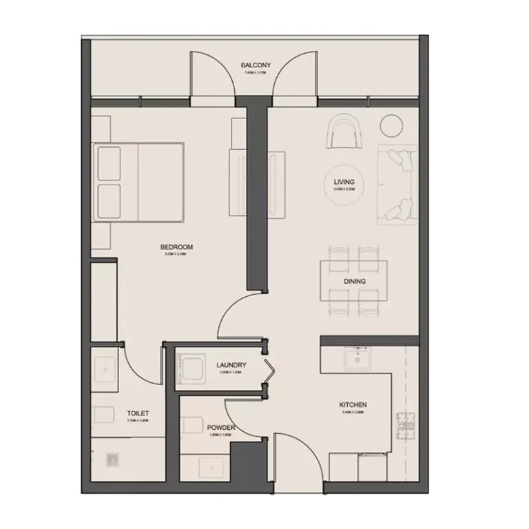 Rivo by Grovy floor plan 1 BR · 756 sqft