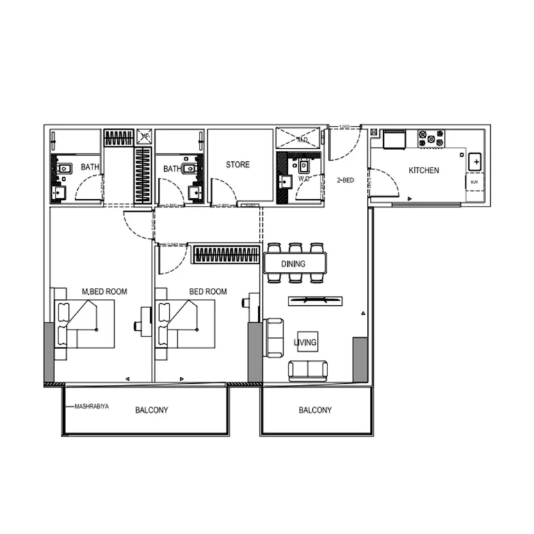 Binghatti Orchid floor plan 2 BR · 1250 sqft