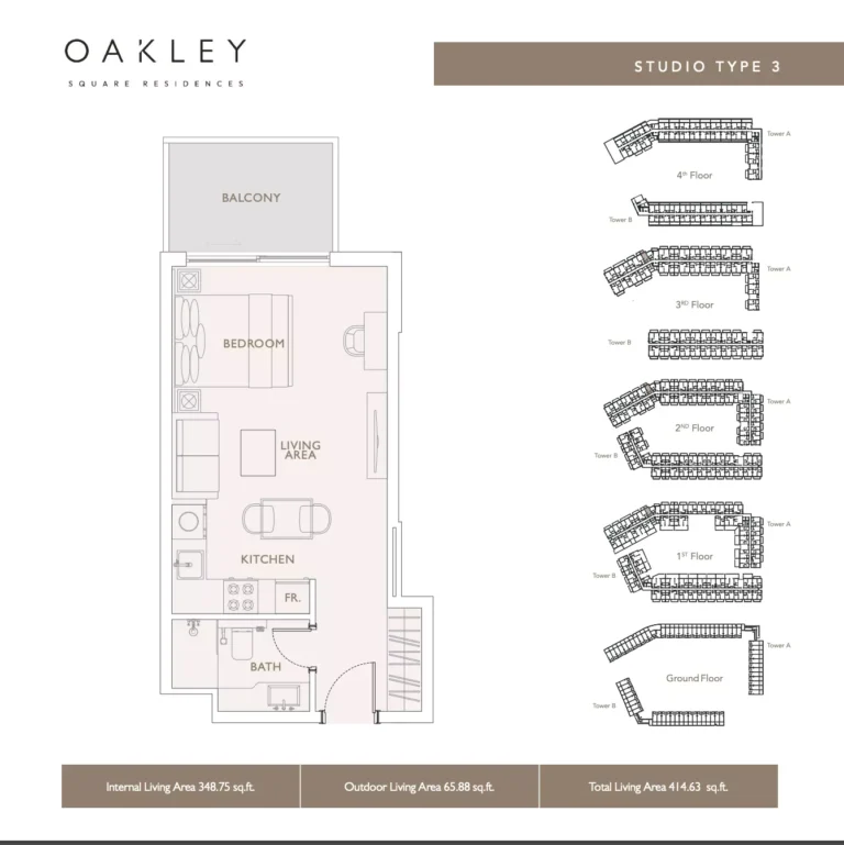 Oakley Square Residences floor plan Studio · 414 sqft
