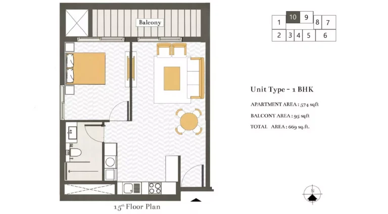 Ashwood Residences floor plan 1 BR · 699 sqft