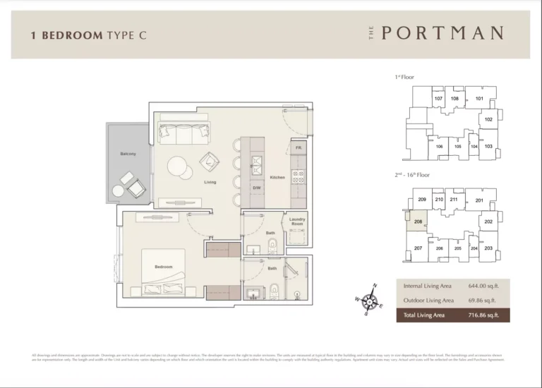 The Portman floor plan 1 BR · 716 sqft