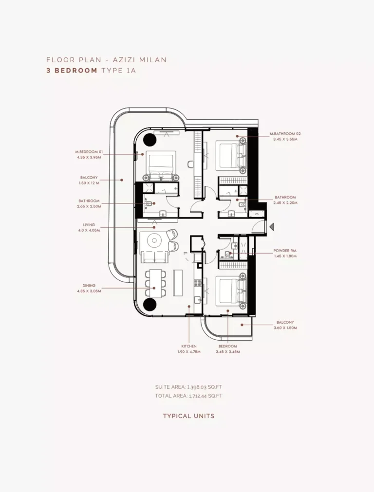Azizi Milan 30 floor plan 3 BR · 1712 sqft