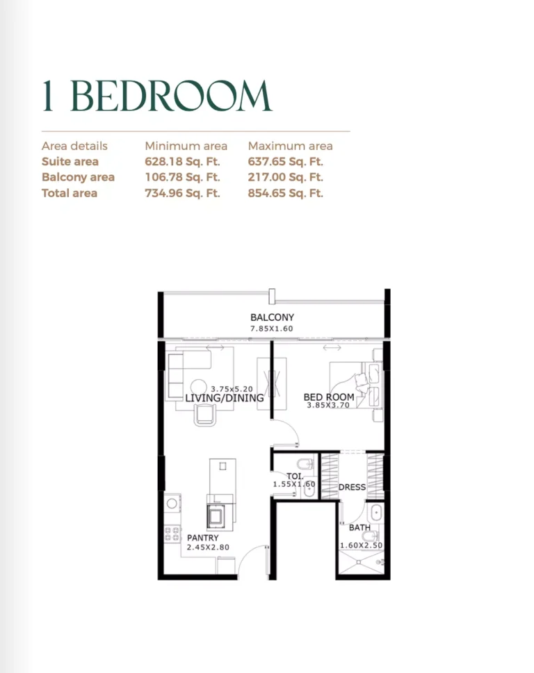 Belle Reve floor plan 1-спальн. · 854 sqft