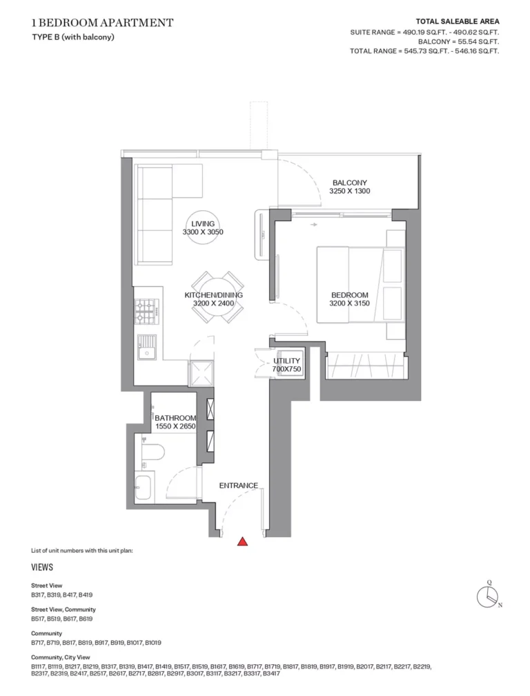 Sobha Orbis floor plan 1 BR · 546 sqft