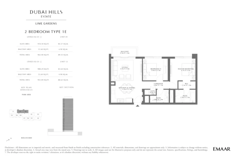 Lime Gardens floor plan 2 BR · 963 sqft