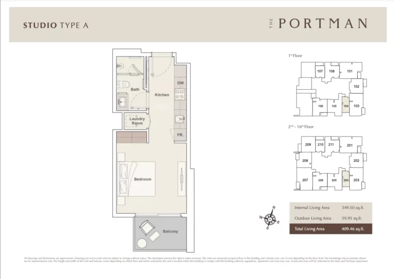 The Portman floor plan Studio · 409 sqft