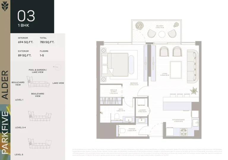 Alder at Park Five floor plan 1 BR · 783 sqft