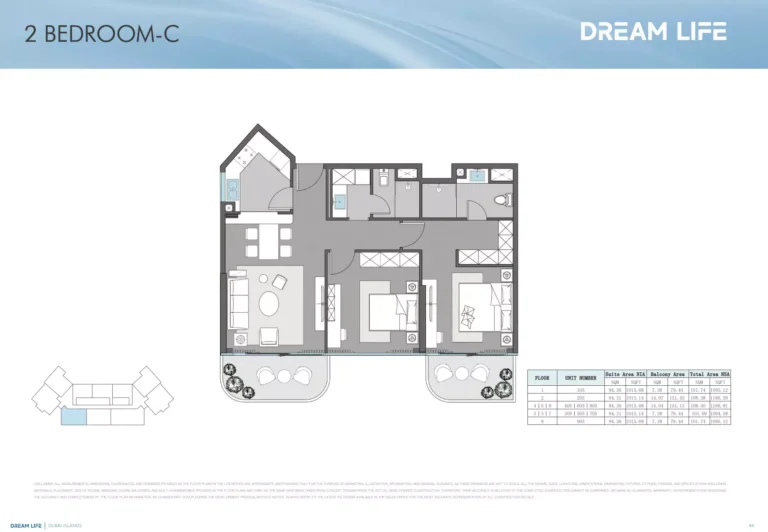 Dreamlife Residences floor plan 2 BR · 1095 sqft