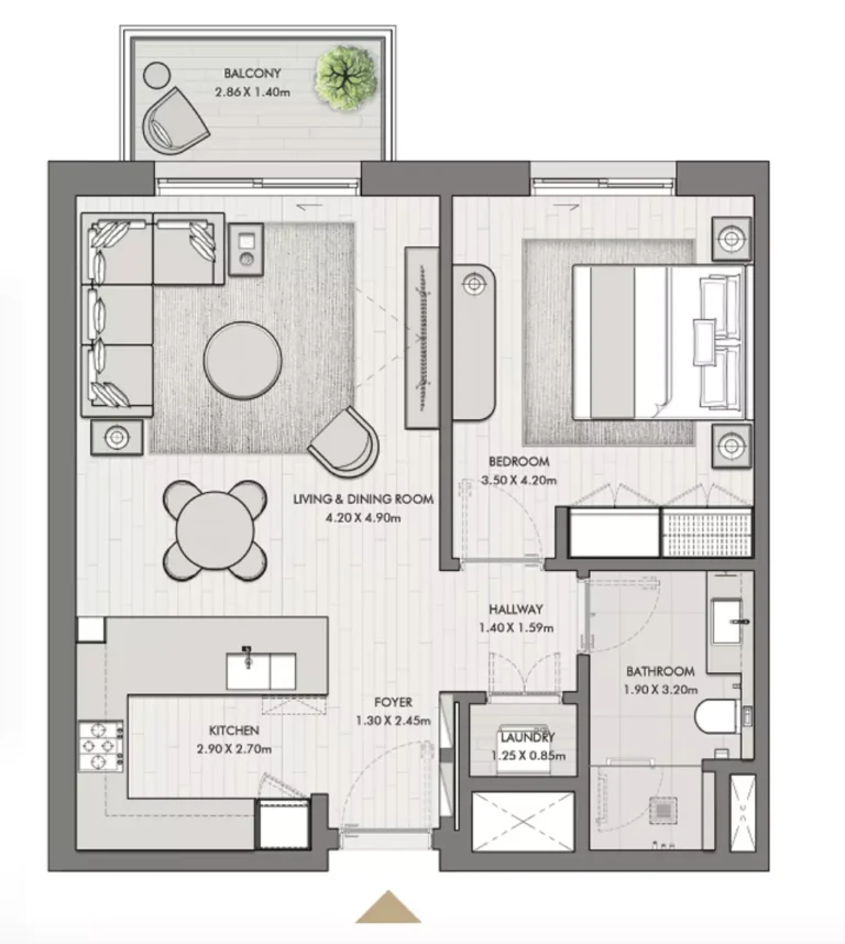 Riwa floor plan 1-спальн. · 727 sqft